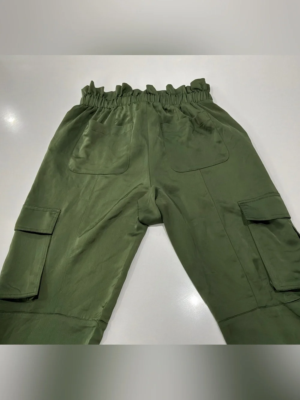 Ro & De Women's Olive Green Cargo Pants Medium Paperbag Waist Tie Belt - Picture 2 of 6